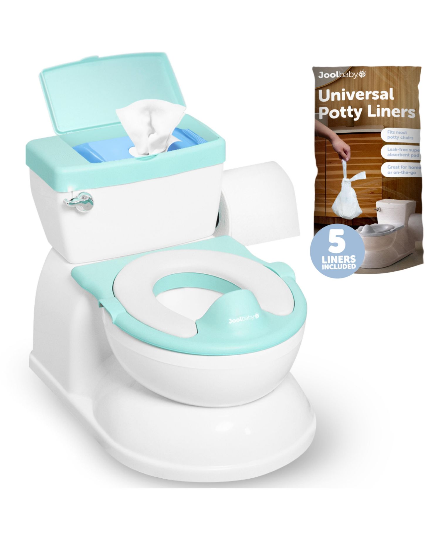 Real Feel 2-in-1 Potty with Wipes Storage, Flushing Sounds & Disposable Liners - Realistic Toilet - Easy to Clean & Assemble - (Aqua)