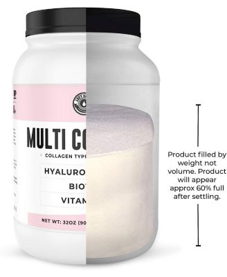 Multi Collagen Powder with Biotin, Hyaluronic Acid, Vitamin C | Hydrolyzed Collagen Protein Supplement (Types I, II, III, V, X). Hair,Skin, Nails for Women, Men | 32 oz