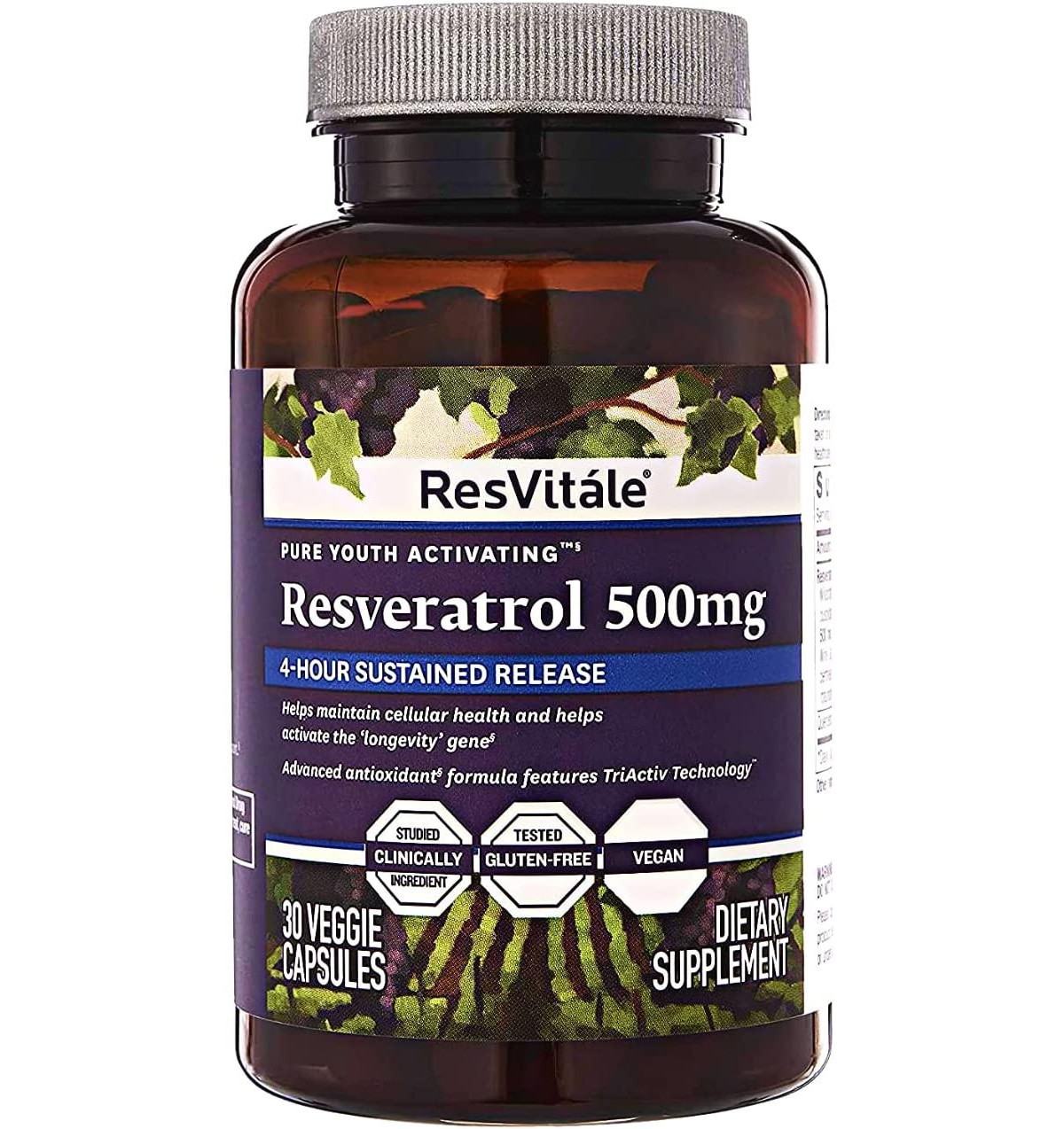 Resveratrol 500mg - Antioxidants for Heart Health & Skin Support - Red Wine Grape Seed Extract - 30 Vegetarian Capsules