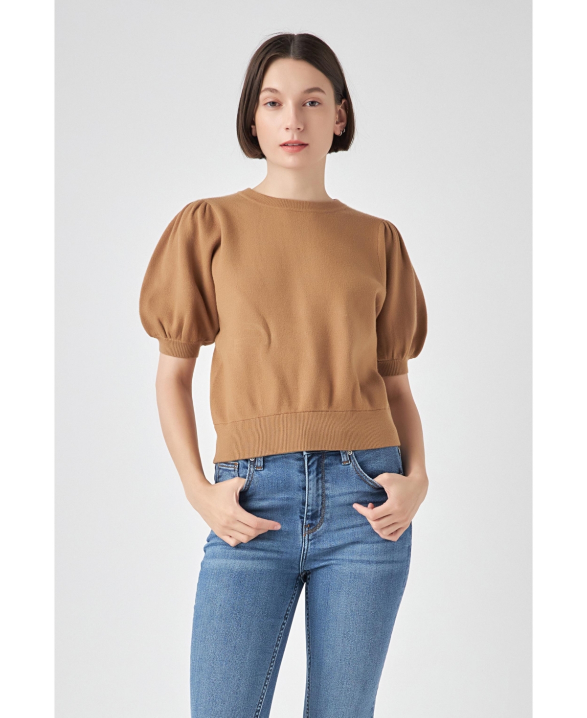 English Factory Women's Short Puff Sleeve Knit Top