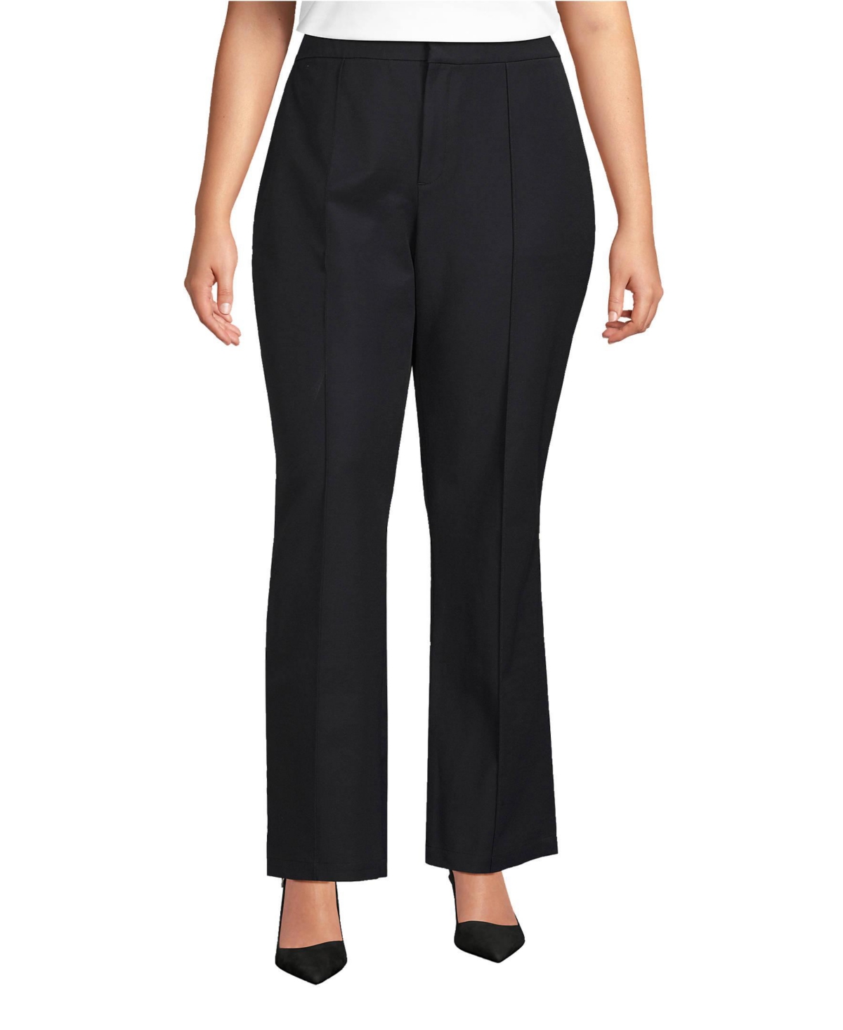 Lands' End Plus Size High Rise Bi Stretch Pintuck Boot Cut Pants