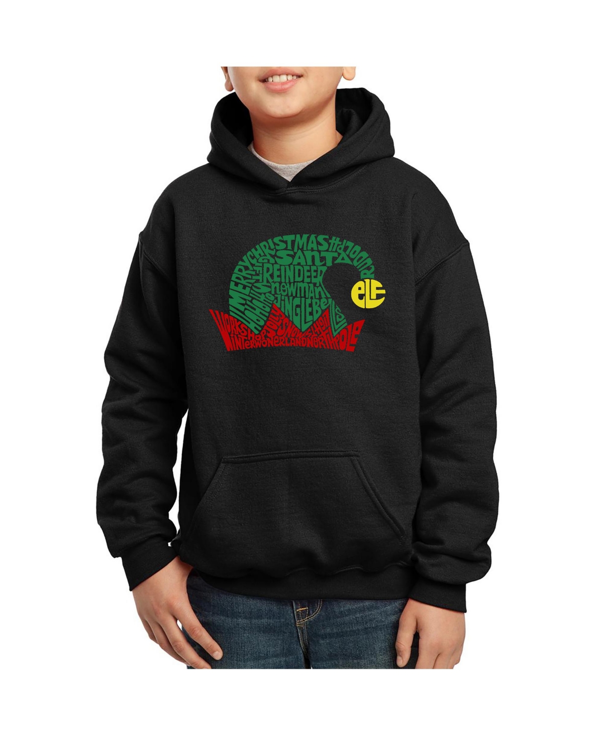 La Pop Art Boys Christmas Elf Hat Word Art Hooded Sweatshirt