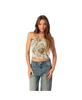 Floral tapestry lace up corset
