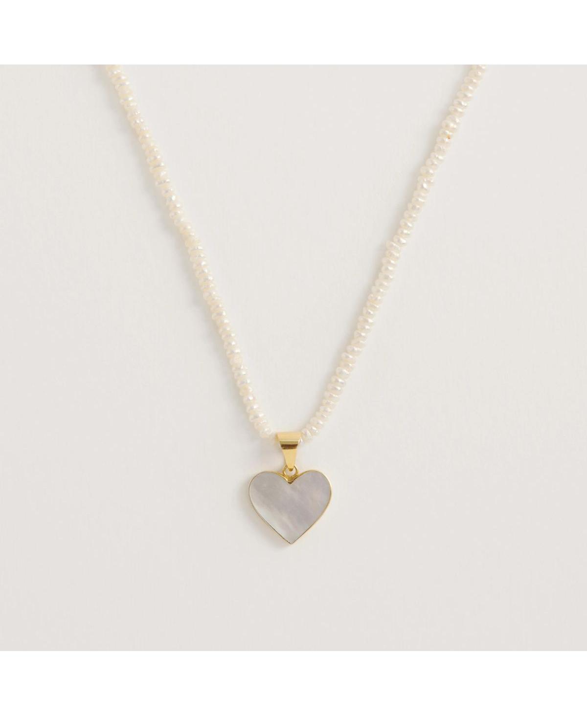 Seed Pearl Necklace With Mother Of Pearl Heart Pendant - White