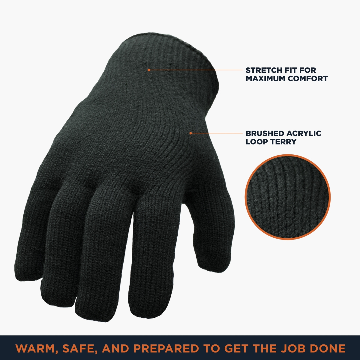 RefrigiWear Men's Heavyweight Acrylic Loop Terry Knit Glove Liners Black (Pack of 12 Pairs)