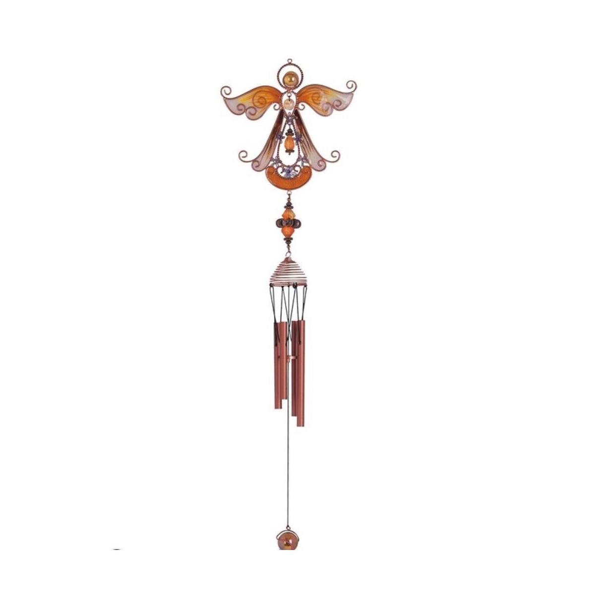 23" Long Yellow Angel Copper and Gem Wind Chime - Multi