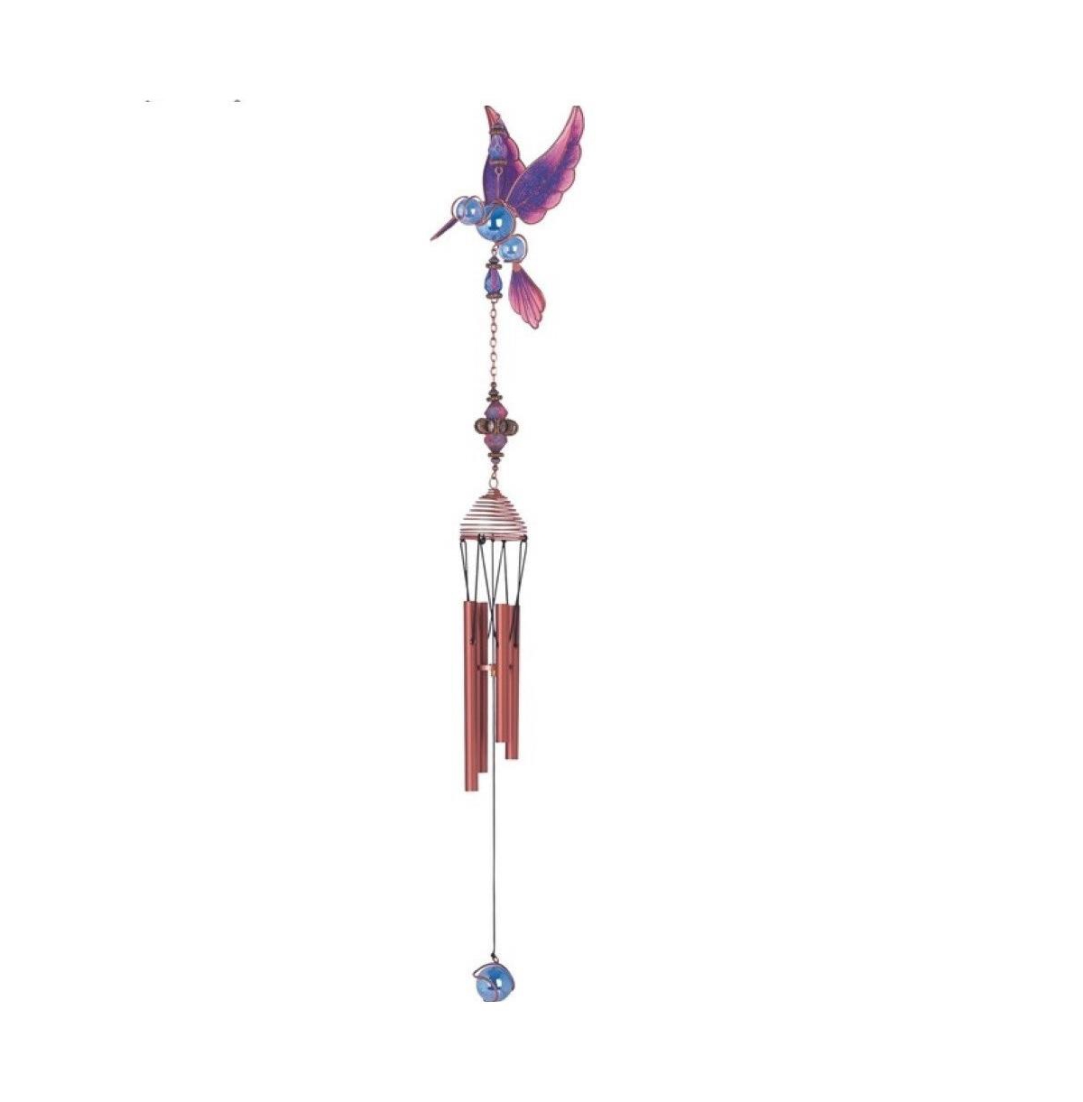 23" Long Purple Hummingbird Copper and Gem Wind Chime - Multi