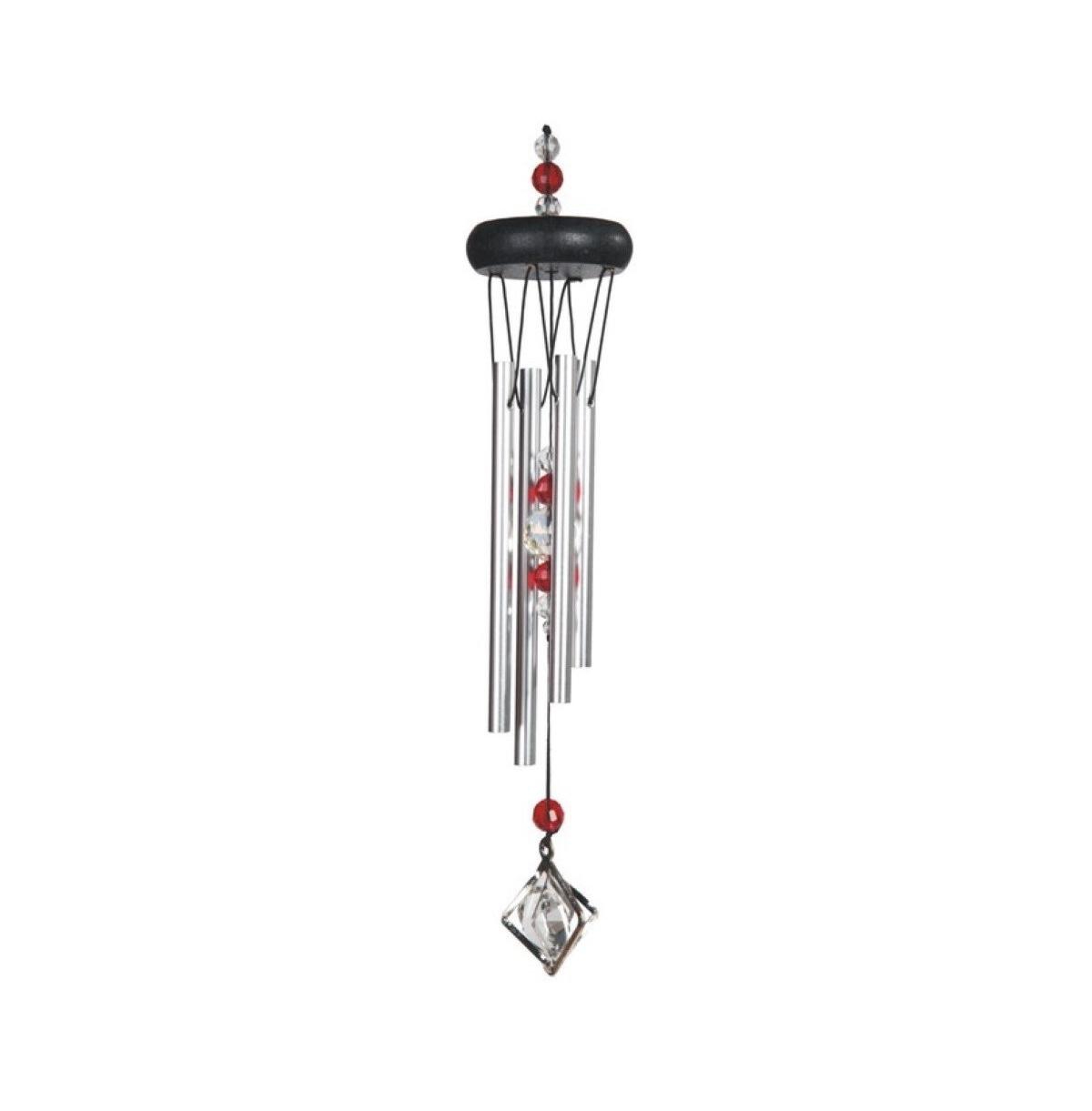 15" Long Red Wooden Top Gem Wind Chime - Silver