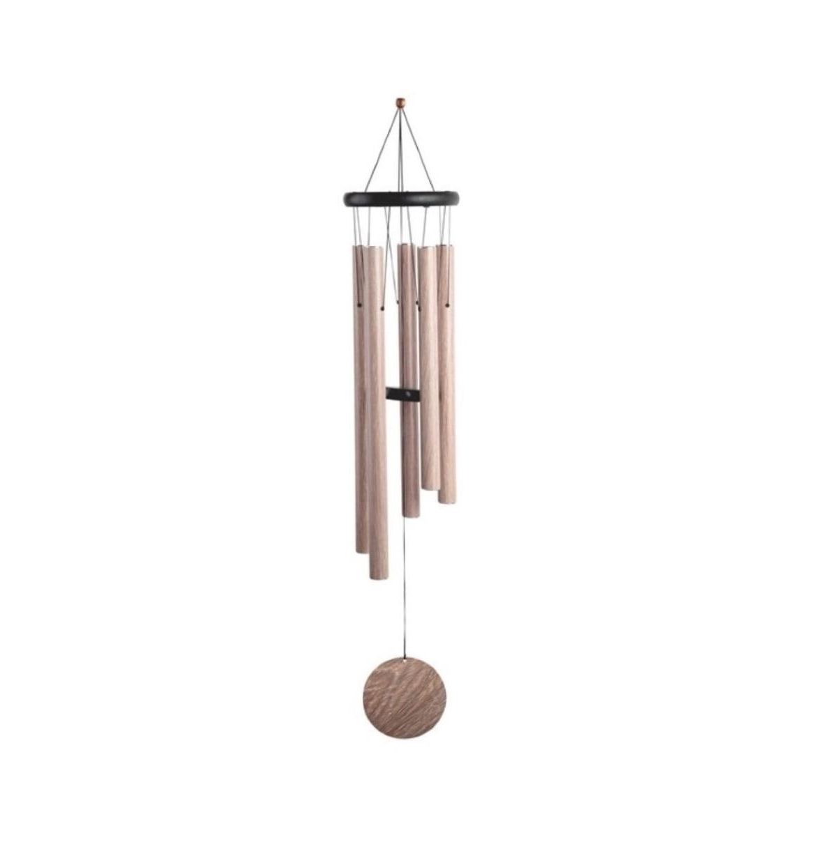 36" Long Wooden Top Wind Chime with Wood Print Tube - Light brown