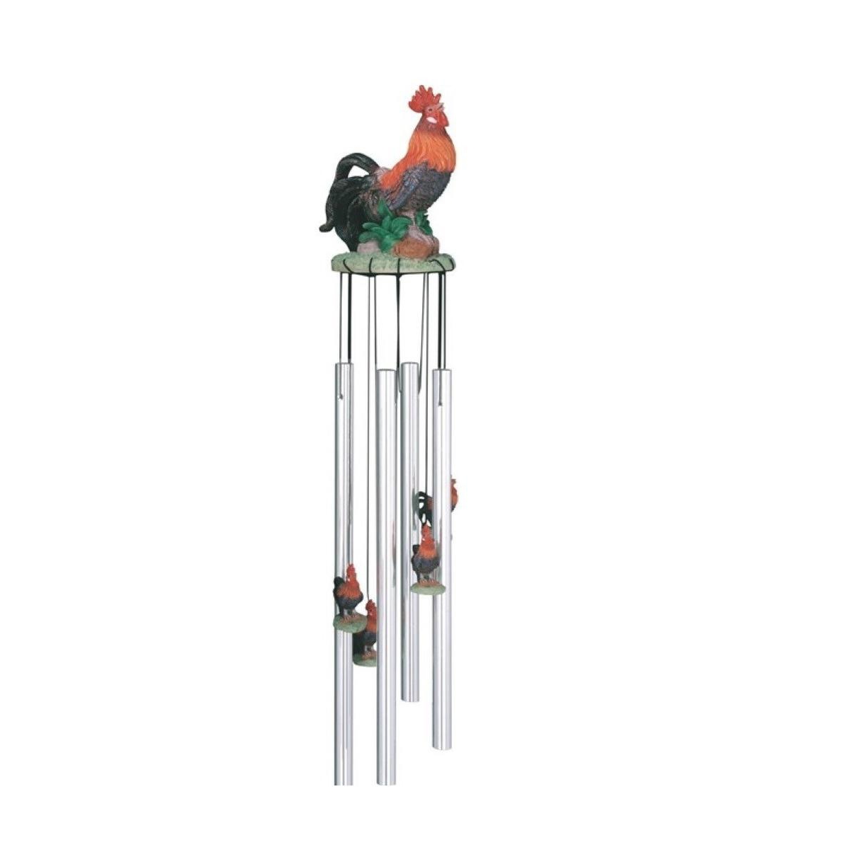 23" Long Rooster Round Top Wind Chime - Silver