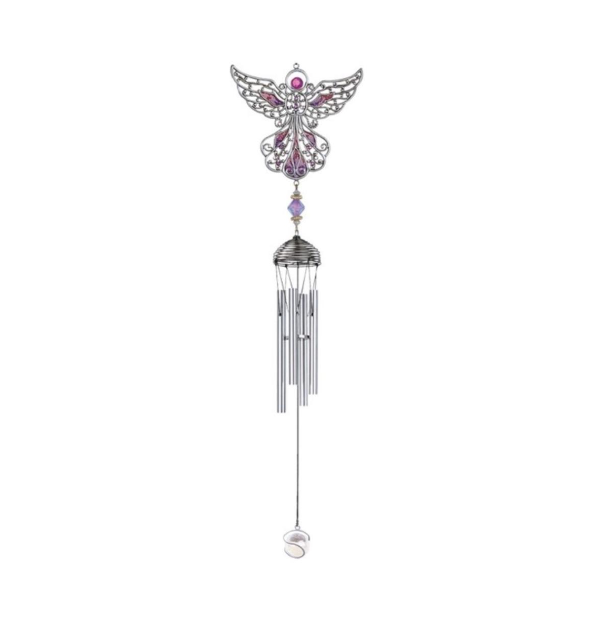 21" Long Purple Angel Pewter and Gem Wind Chime - Purple