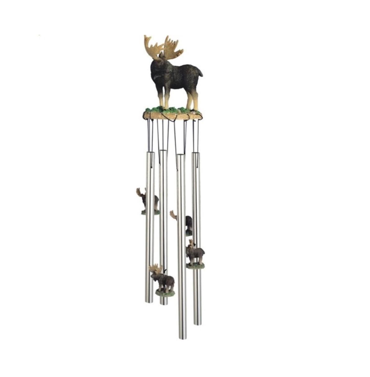 23" Long Round Top Moose Wind Chime - Silver