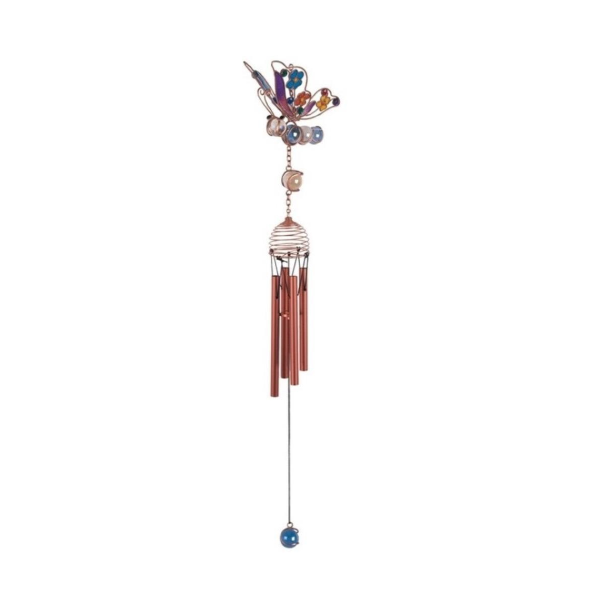 20" Long Butterfly Wind Chime with Copper Gem Home Decor Perfect Gift for House Warming, Holidays and Birthdays - Multi