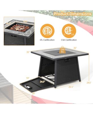 35'' Propane Gas Fire Pit Table Patio PE Wicker Rattan w/ Lava Rocks