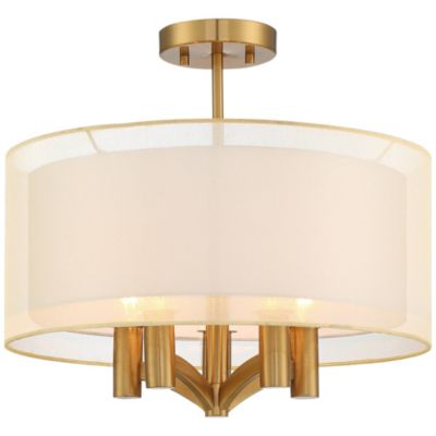 Caliari Modern Ceiling Light Semi Flush Mount Fixture 18" Wide Warm Brass Double Drum Shade for Bedroom Kitchen Hallway Bathroom