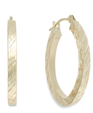 image of Textured Oval Hoop Earrings in 10k Gold, 16mm