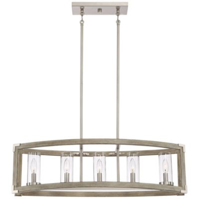 Kerr Wood Brushed Nickel Island Pendant Chandelier 32.75" Wide Modern Clear Glass Shade 5-Light Fixture for Dining Room Living House Home Foyer Kitchen Island Entryway Bedroom