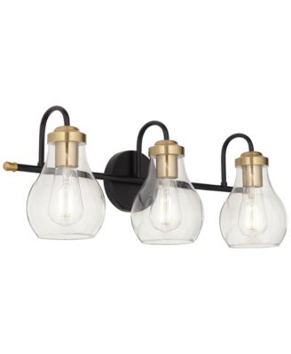 Brade Industrial Modern Wall Light Black Gold Hardwired 22.75" 3-Light Fixture Clear Glass Shades for Bedroom Bathroom Vanity Reading Living Room Hallway House Home Decor