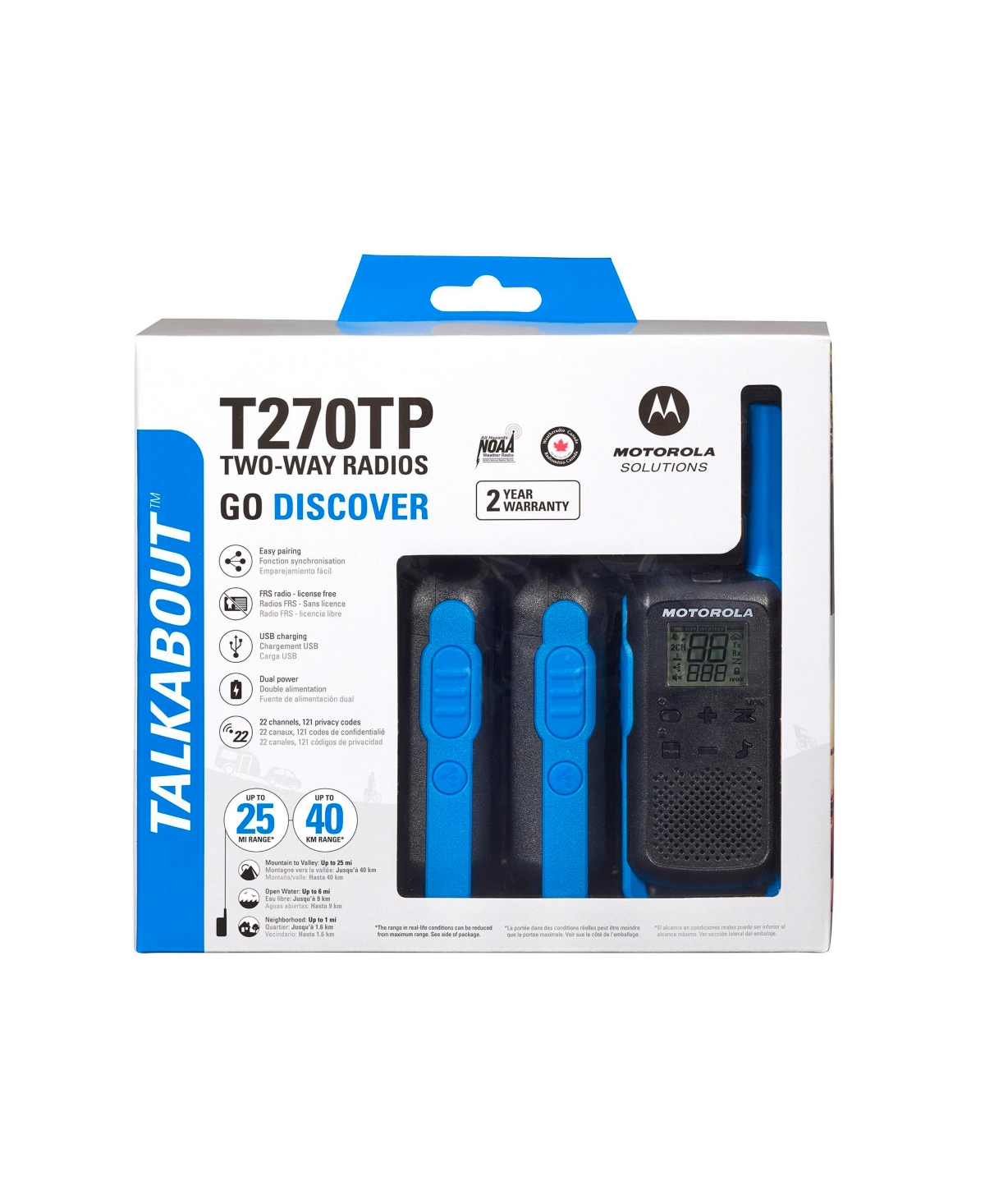 Motofrs Motorola Solutions T270TP 25 mi. Two-Way Radio Black/Blue 3-Pack