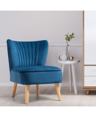 Modern Armless Velvet Accent Chair with Wood Legs