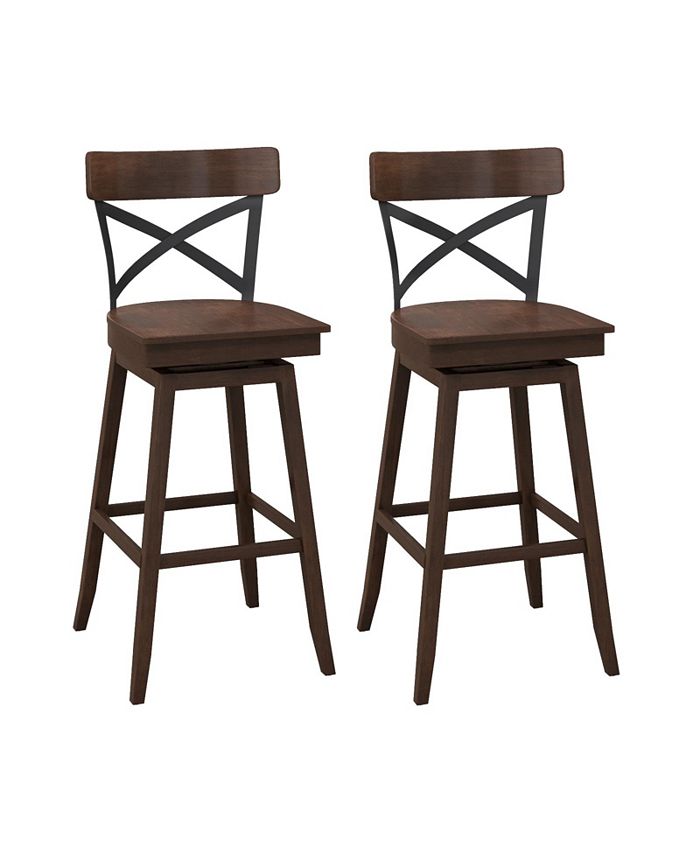 Slickblue Set of 2 Wooden Swivel Bar Stools with Open X Back and