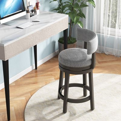 27 Inch Swivel Bar Stool with Upholstered Back Seat and Footrest