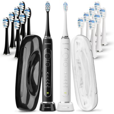 Elite Duo Rechargeable  Electric Toothbrush Set – ADA Accepted, 5 Modes, 2 Travel Cases, 16 Brush Heads (Black/White)