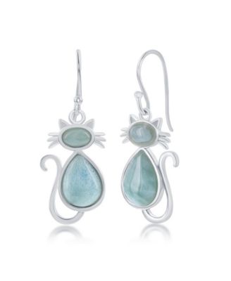 Sterling Silver Larimar Cat Earrings - Blue