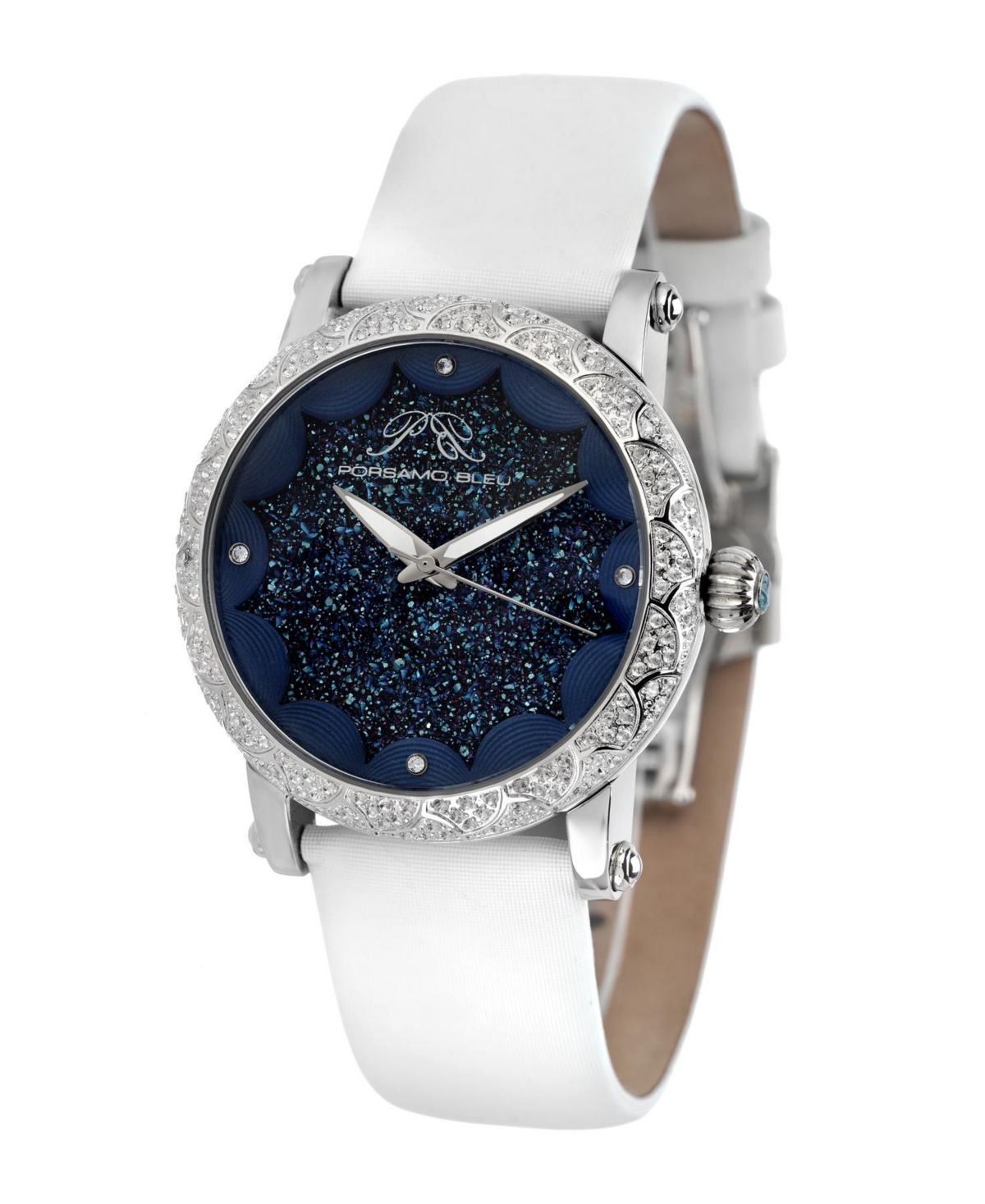 Women's Genevieve Topaz Satin Covered Leather Band Watch - White