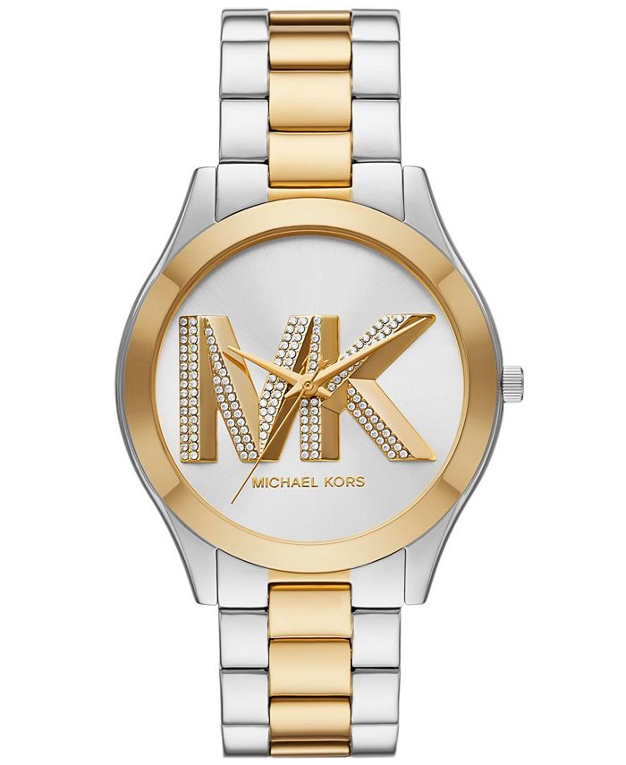 Michael Kors Women's Slim Runway Three-Hand Two-Tone Stainless Steel Watch  42mm - Macy's