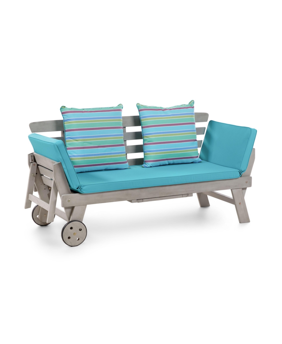 Furniture Of America 30.75" Acacia Convertible Mobile Patio Sofa Daybed With Cushions In Turquoise