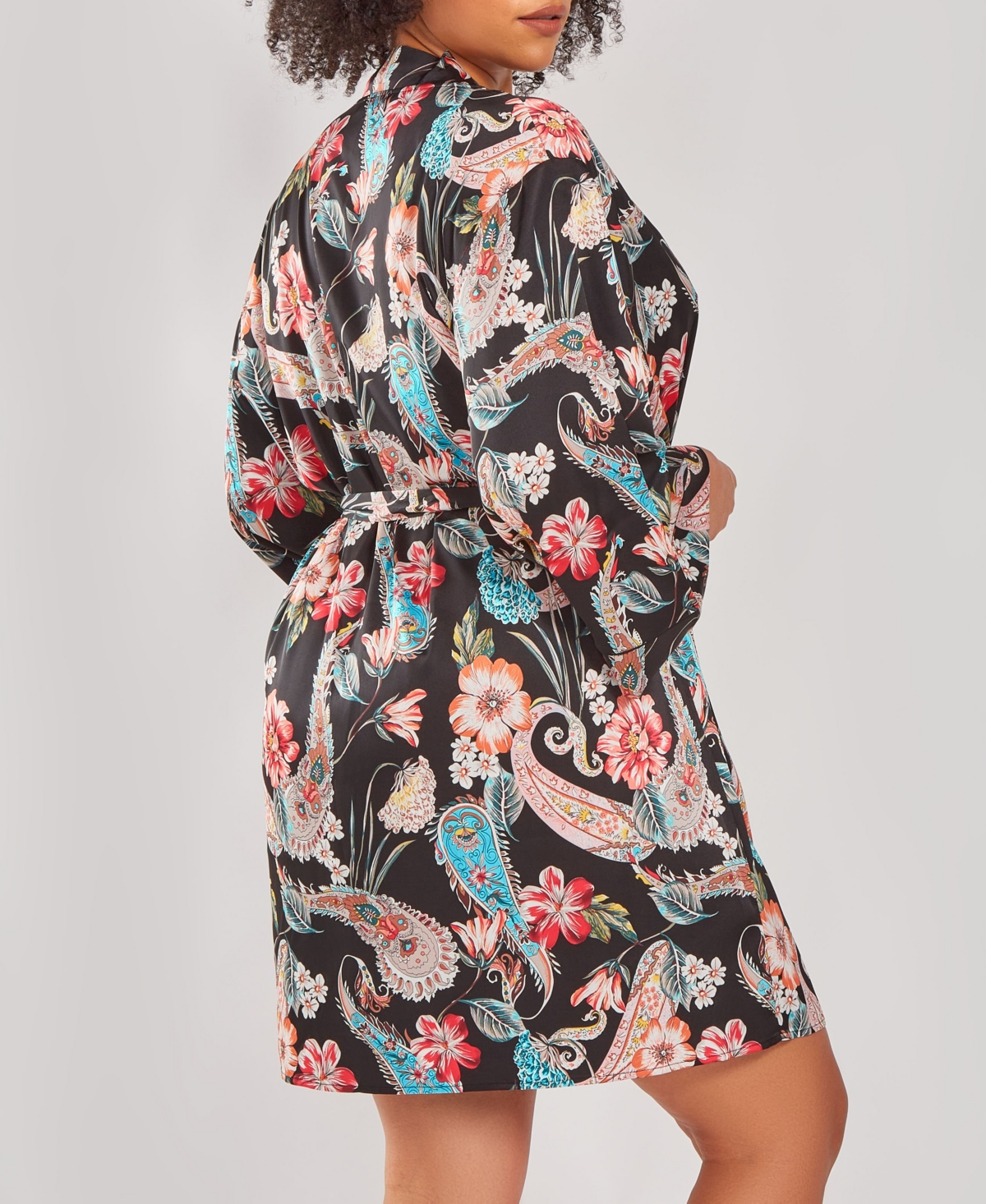 iCollection Plus Size Silky Soft Short Printed Robe - Multi