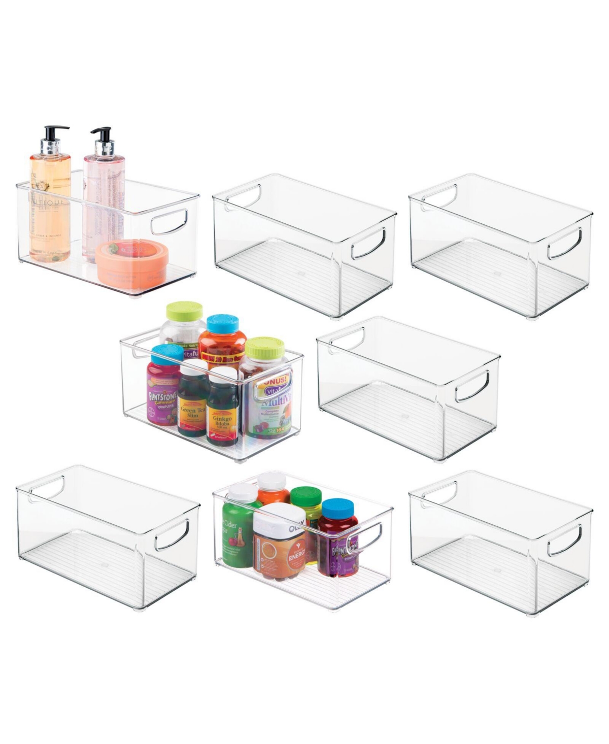 Plastic Bath Vanity Storage Organizer Bin with Handles, 8 Pack, Clear, Usa Made - Clear