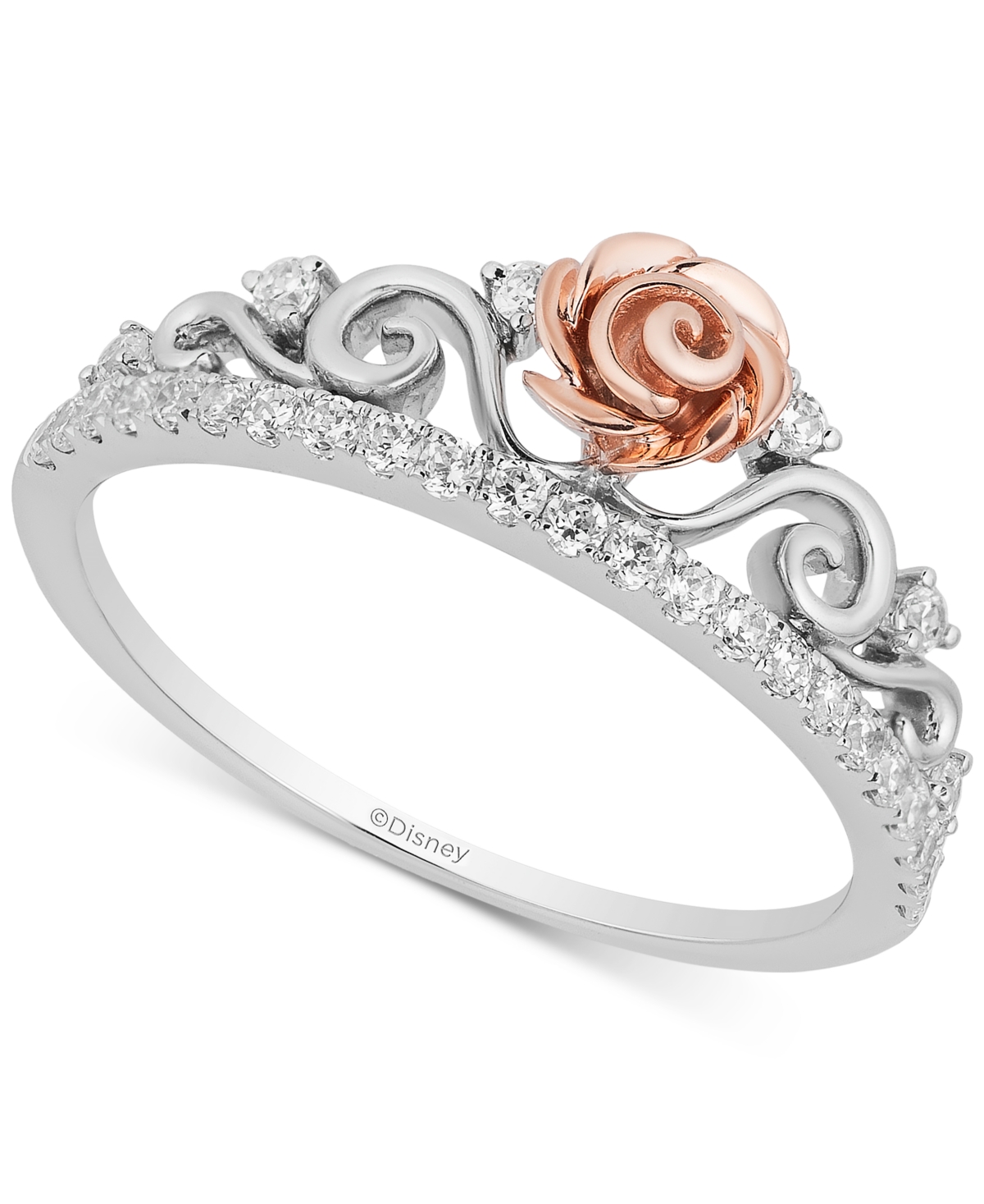 Enchanted Disney Fine Jewelry Diamond Belle Rose Tiara Ring (1/4 Ct. T.w.) In 10k White & Rose Gold In Two Tone