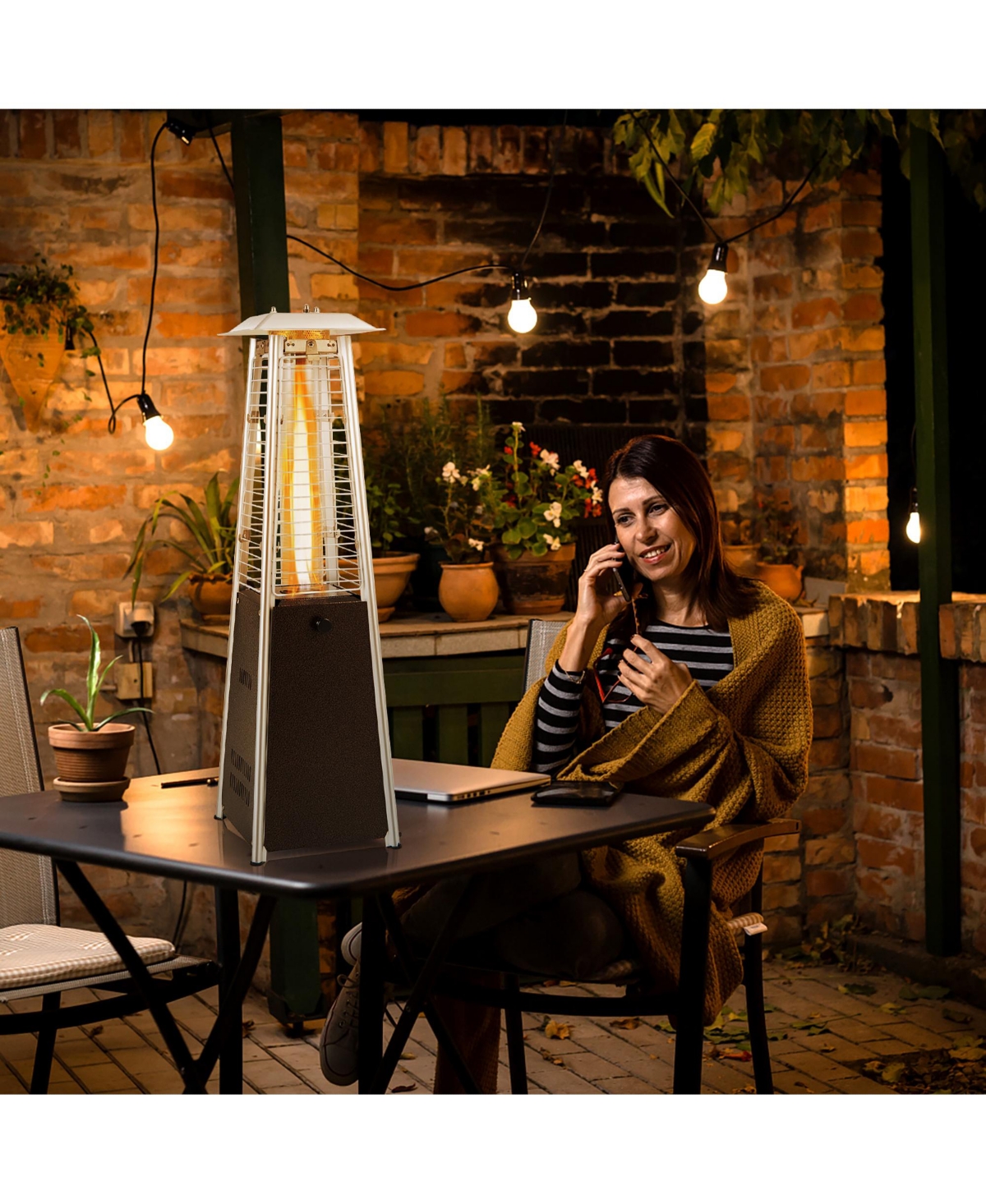 35'' Portable Tabletop Pyramid Patio Heater Steel Propane gas 10000 Btu