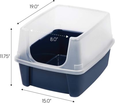USA USA Open Top Cat Litter Tray with Scoop and Scatter Shield, Cat Litter Pan, Cat Pan, Navy