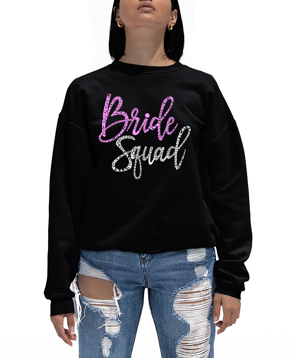 La Pop Art Women's Bride Squad Word Art Crewneck Sweatshirt In Black