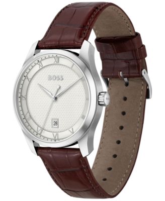 Men's Principle Quartz Basic Calendar Brown Leather Watch 41mm