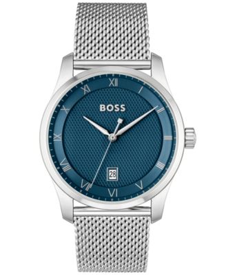 HUGO BOSS Men s Principle Quartz Basic Calendar Silver Tone Stainless Steel Watch 41mm Macy s