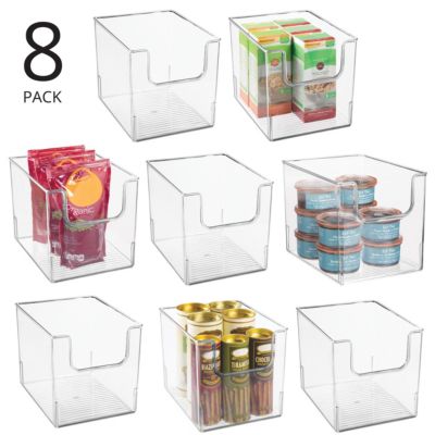 Kitchen Plastic Storage Organizer Bin with Open Front - 8 Pack -  Clear