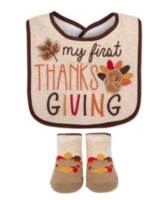 Baby Essentials Baby Boys and Baby Girls Thanksgiving Bib and Socks Set - Oatmeal