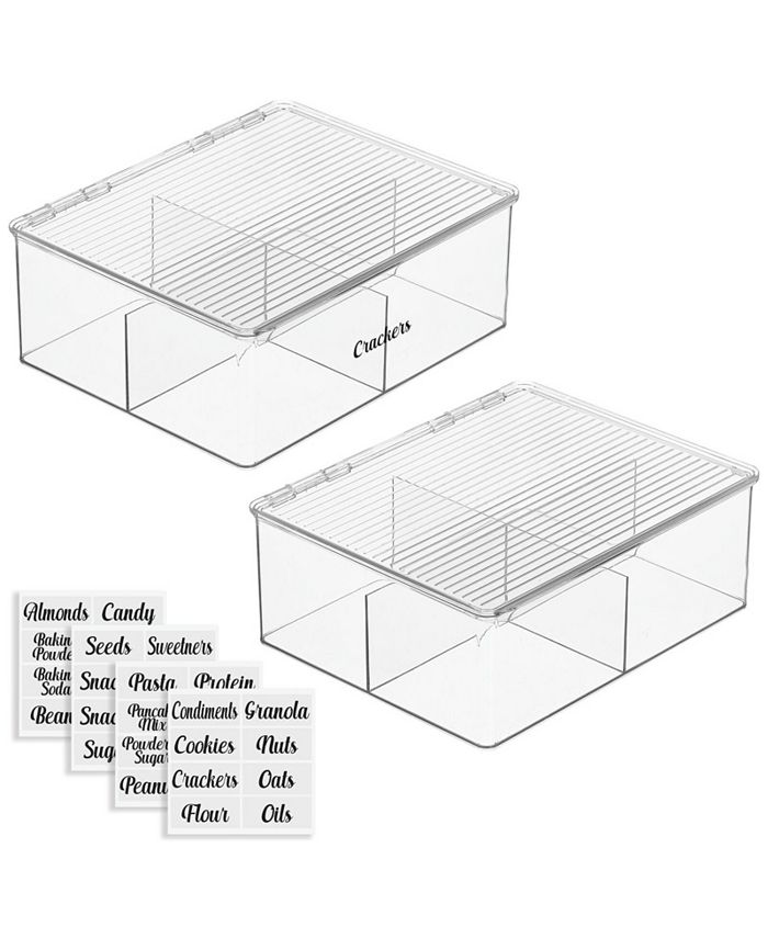 mDesign Plastic Divided Pantry Storage Box, 4 Section, 2 Bins + 32