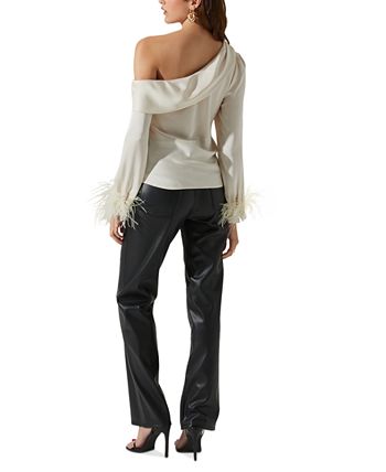 ASTR the Label Women's Dawn One-Shoulder Feather-Cuff Top - Macy's