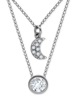 2-Pc. Set Cubic Zirconia Pav&eacute; Moon & Solitaire Pendant Necklaces