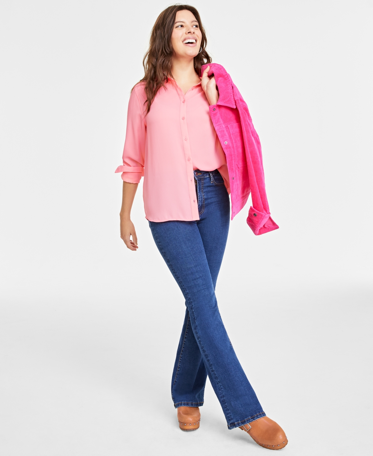 On 34th Women's Button-front Crepe Shirt, Created For Macy's In Salmon Rose