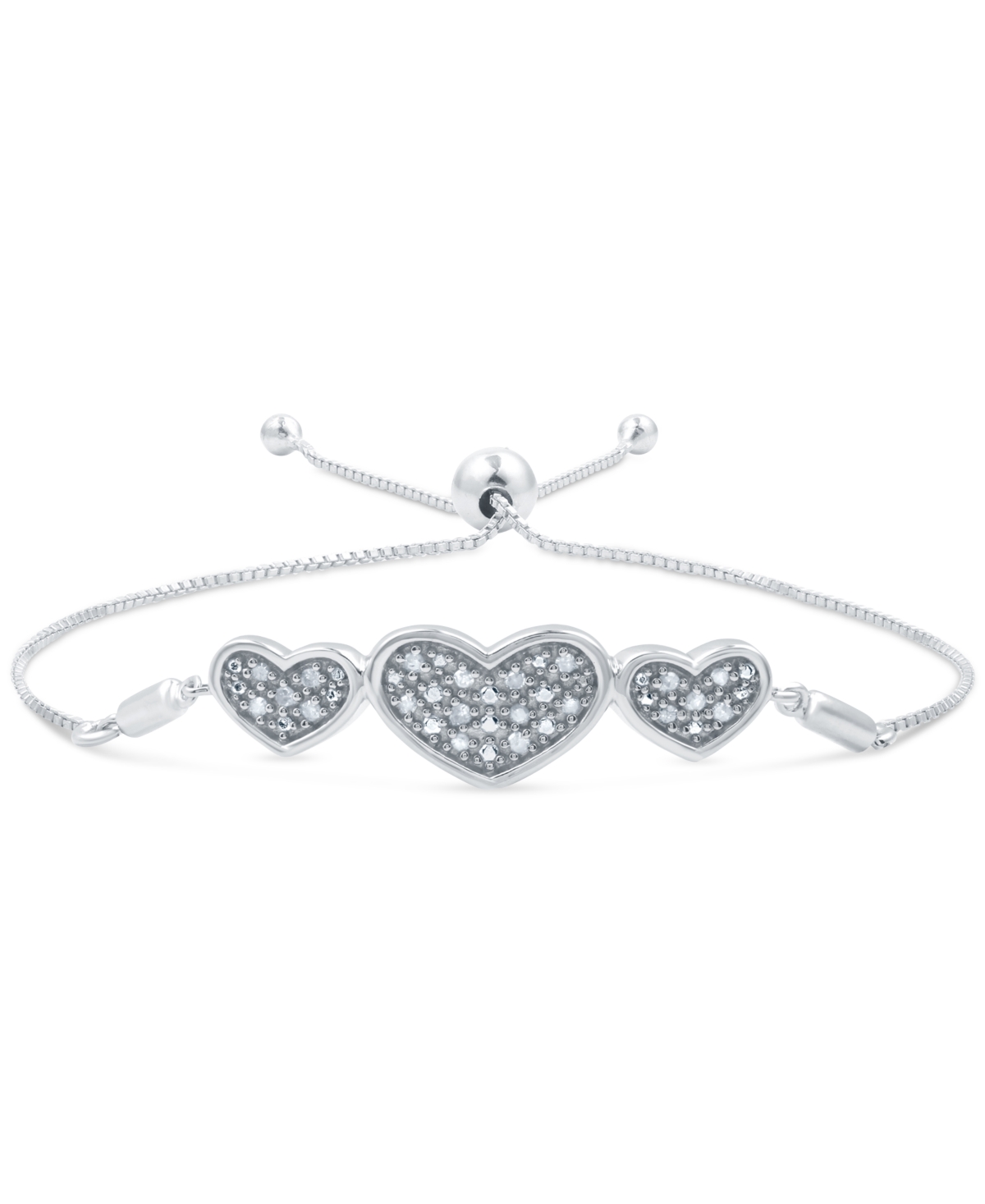 Macy's Diamond Three Heart Bolo Bracelet (1/6 Ct. T.w.) In Sterling Silver