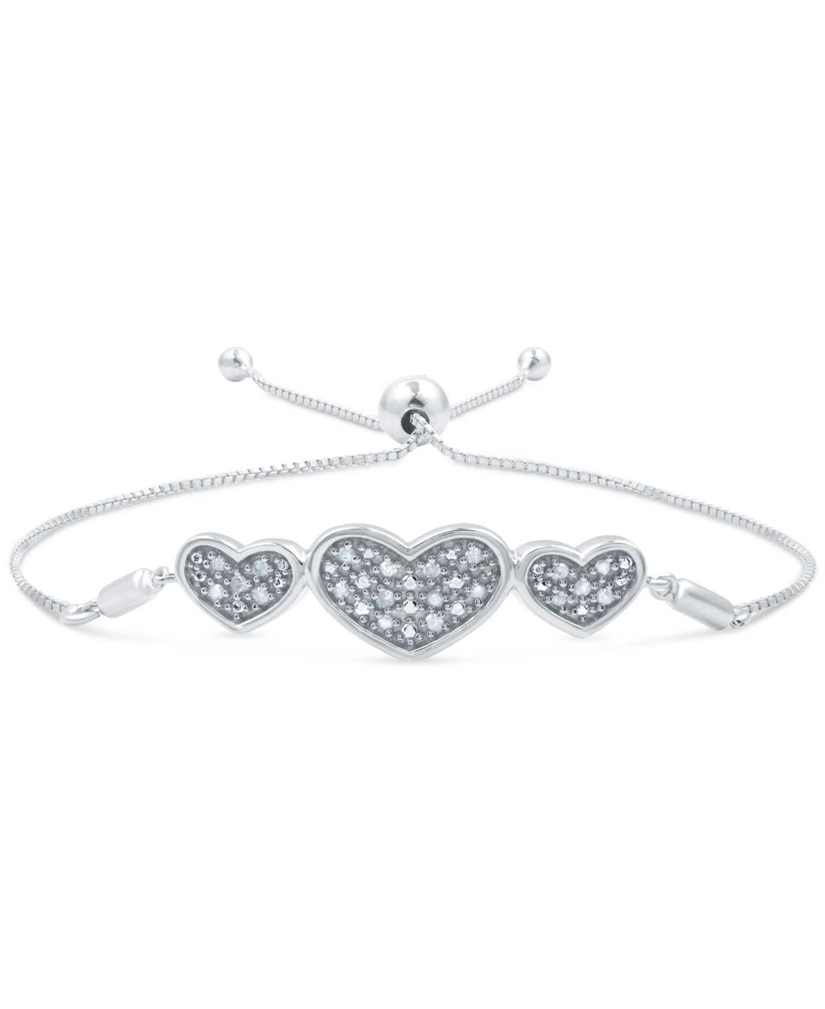 MACY'S DIAMOND THREE HEART BOLO BRACELET (1/6 CT. T.W.) IN STERLING SILVER 