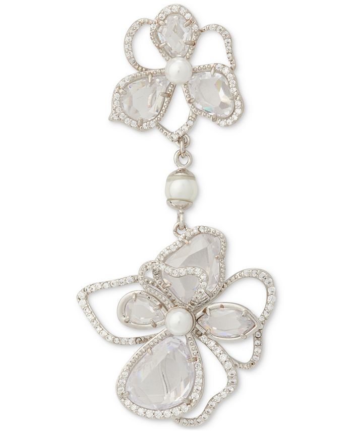 QUKE Women's Leaf Shape Cubic Zirconia Crystal Artificial Pearl Earrings Dangle Non Pierced Ear Clips and Pierced Ear Earrings Fashion Jewellery for Women, 3.5 cm x 1.2 cm, Brass, Crystal