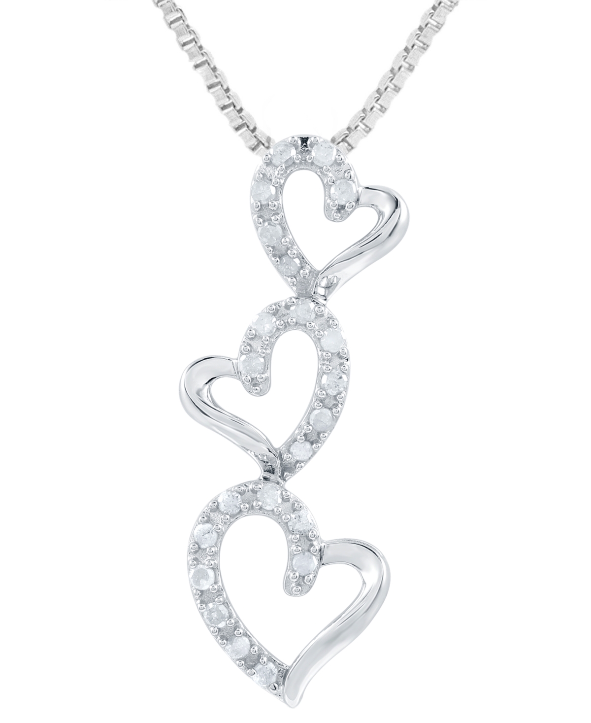 Diamond Triple Heart 18" Pendant Necklace (1/4 ct. t.w.) in Sterling Silver - Sterling Silver