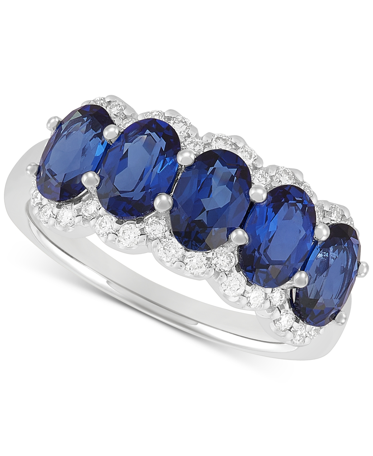 Lab Grown Sapphire (3-1/4 ct. t.w.) & Lab Grown Diamond (1/3 ct. t.w.) Five Stone Oval Ring in 14k White Gold - Sapphire